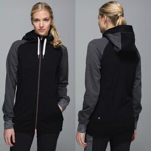 LULULEMON Stretch-it Out Hoodie Womens 8 in Black/Heathered Deep Coal Athleisure